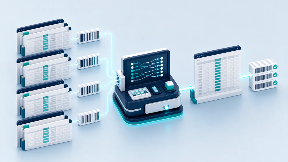 Barcode Workbook Joiner 3D workflow visualization