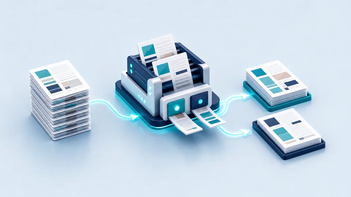 Page Set Splitter 3D workflow visualization